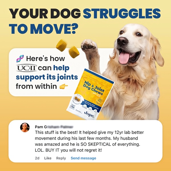 A 1:1 square ad creative combining a pain-point question with a relatable customer testimonial to validate product effectiveness.